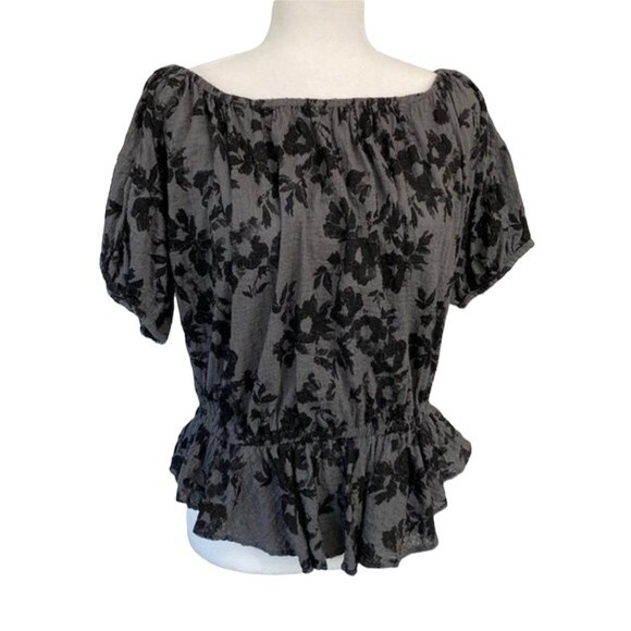 Free People Shades Of Cool Floral Ruffle Off The Shoulder Top Short Sleeves - Picture 14 of 14